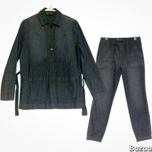 DG2 Diane Gilman Ticking Striped Denim Classic Jacket (S) Matching Pants (8) Set
